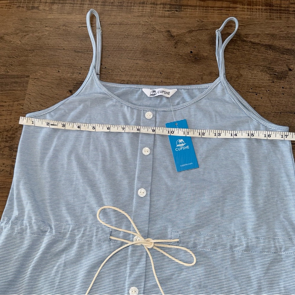 Cupshe Dress Small Waist Tie S Blue Vertical stripes Summer Sundress Vacation - Picture 7 of 7